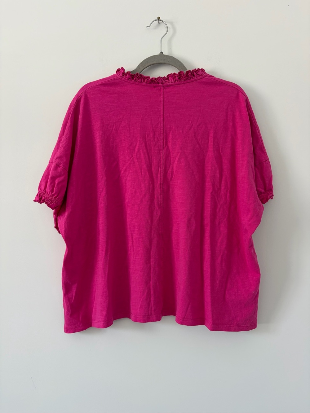 Mersea Amelia Ruffle T Shirt V Neck Oversized Casual Top One Size Raspberry - Picture 7 of 10